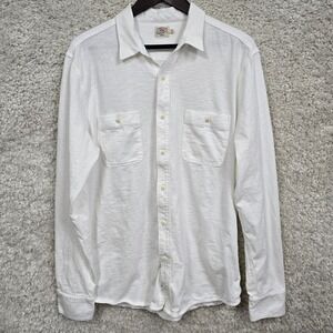 Faherty Slub Knit Button Front Shirt Mens Large White Long Sleeve Pocket READ